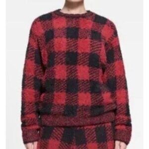 SKIMS Cozy Women's Sweatshirt Crewneck Buffalo Check Small Medium Red Black NEW